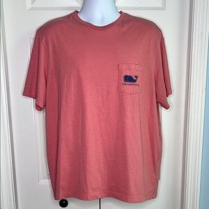 VINEYARD VINES Mens Whale Graphic Short Sleeve TShirt Chest Pocket Pink and Blue